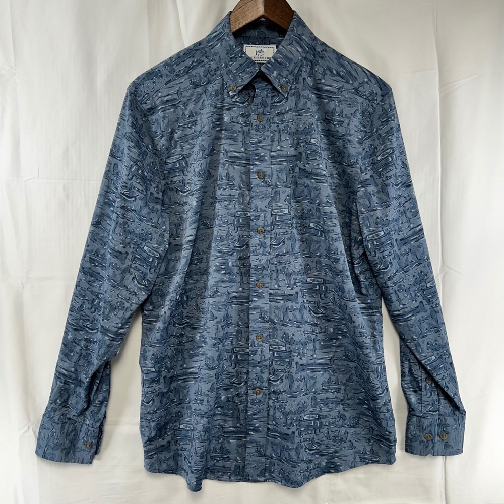 Southern Tide Intercoastal Shirt Mens Small Blue Scenic Print Performance 8346